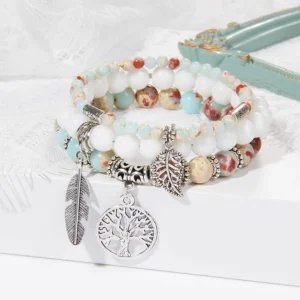 Ensemble 3 bracelets en pierres naturelles Shoushan,arbre de vie..